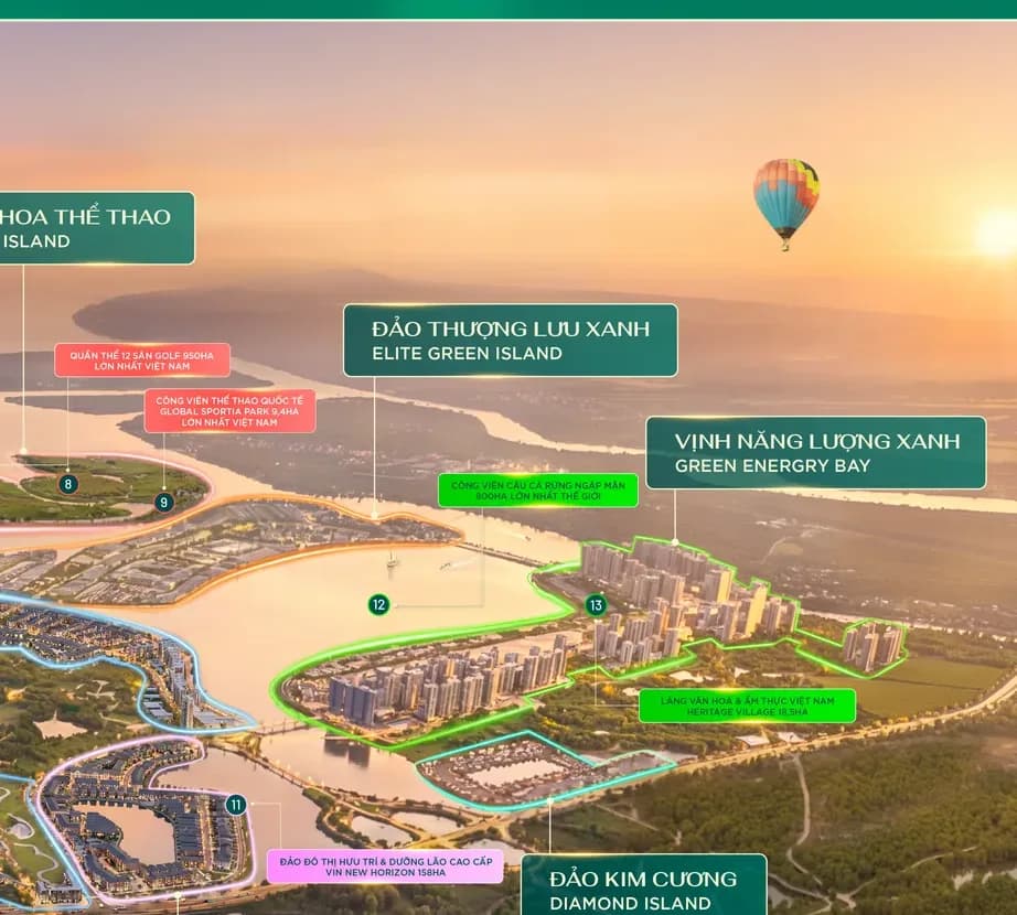 Vị trí phân khu Đảo Thượng Lưu Xanh trên sơ đồ quy hoạch