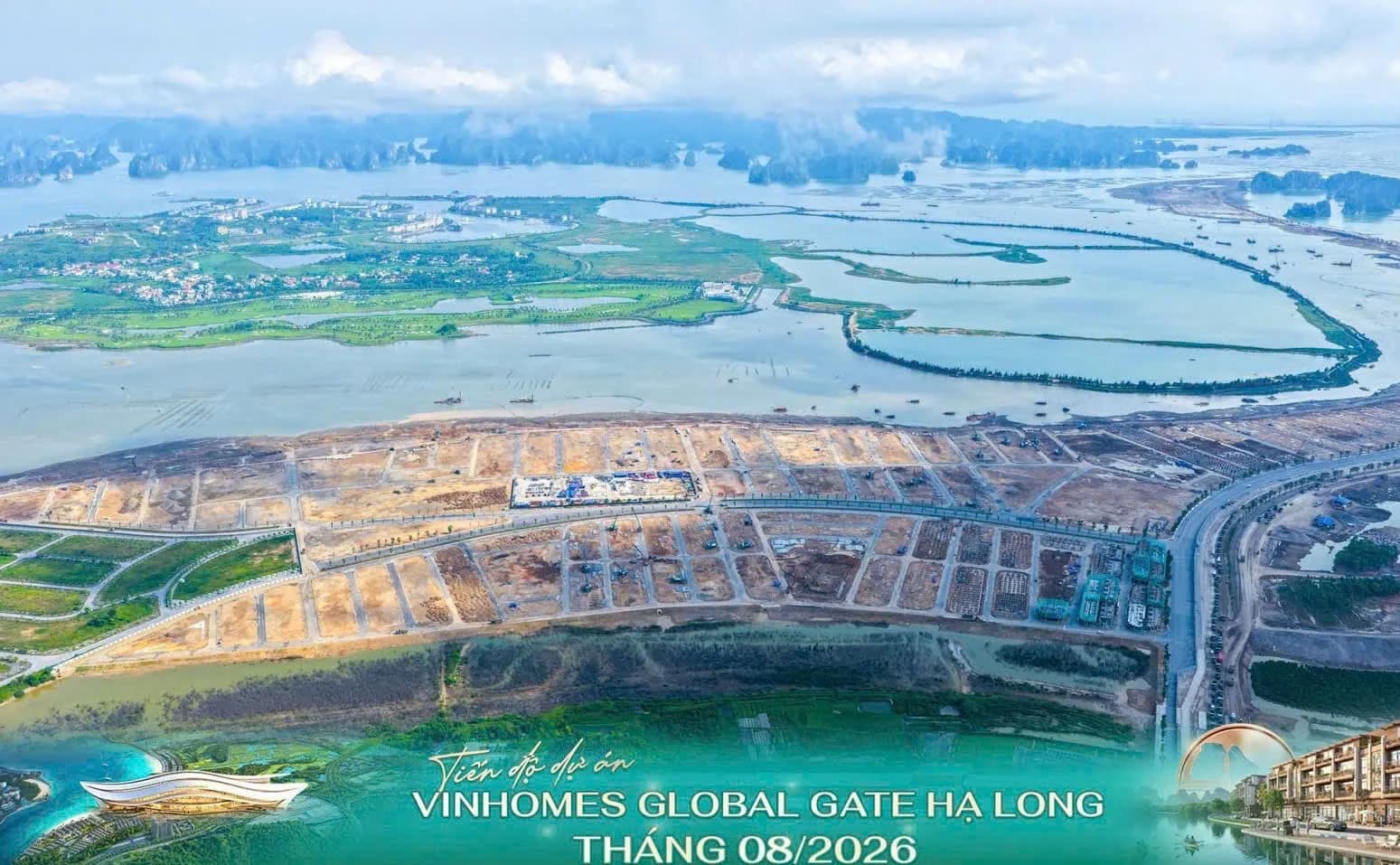 Đường trục và hàng cây đã xong giữa các lô đất còn trống, tháng 08/2026