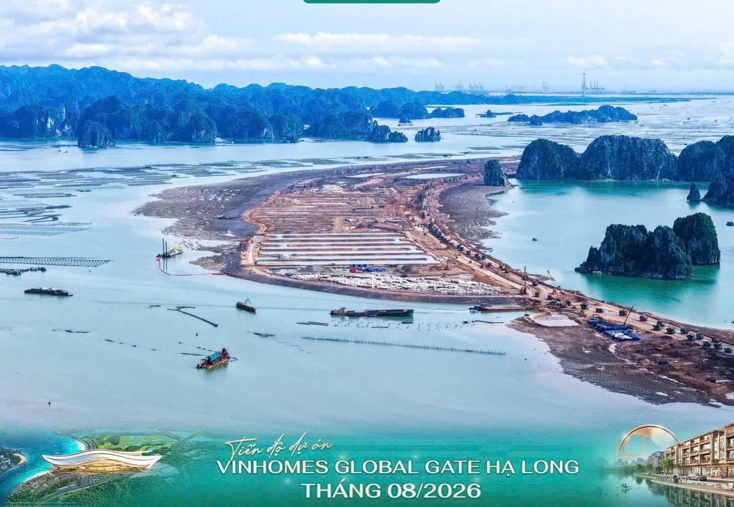 Khu vực đang san lấp và tàu hút cát ngoài vịnh, tháng 08/2026