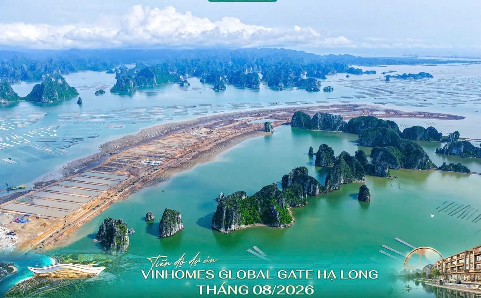 Toàn cảnh phần đất dự án nhìn từ trên cao giữa vịnh, tháng 08/2026